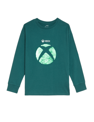 

M&S Collection Oberteil aus reiner Baumwolle mit Xbox™-Motiv aus Wendepailletten (6-16 J.) - Petrol Green, Petrol Green