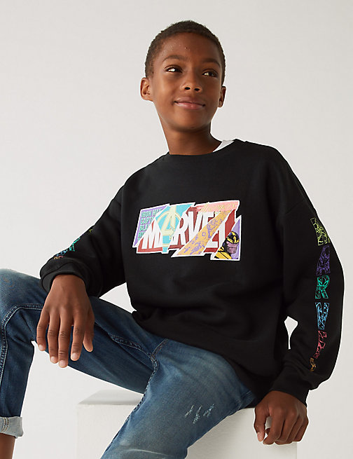 Marks And Spencer Boys M&S Collection Cotton Rich Marvel Sweatshirt (6-16 Yrs) - Carbon, Carbon