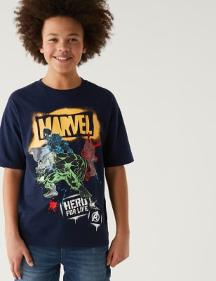 

M&S Collection T-Shirt aus reiner Baumwolle mit Marvel™-Motiv (6-16 J.) - Navy, Navy