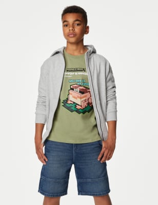 

M&S Collection T-Shirt aus reiner Baumwolle mit Pailletten und Minecraft™-Frosch-Motiv (6-16 Jahre) - Green, Green