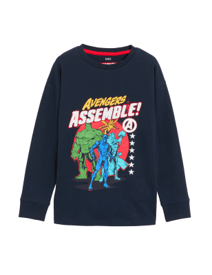 

M&S Collection Oberteil aus reiner Baumwolle mit Avengers™-Motiv (6-16 J.) - Navy, Navy