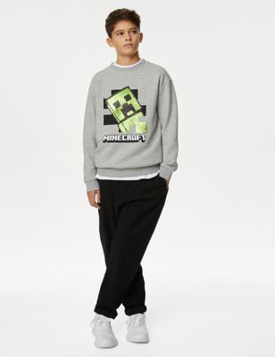 M&S Boys Cotton Rich Minecrafttm Sequin Sweatshirt (6-16 Yrs) - 7-8 Y - Grey, Grey