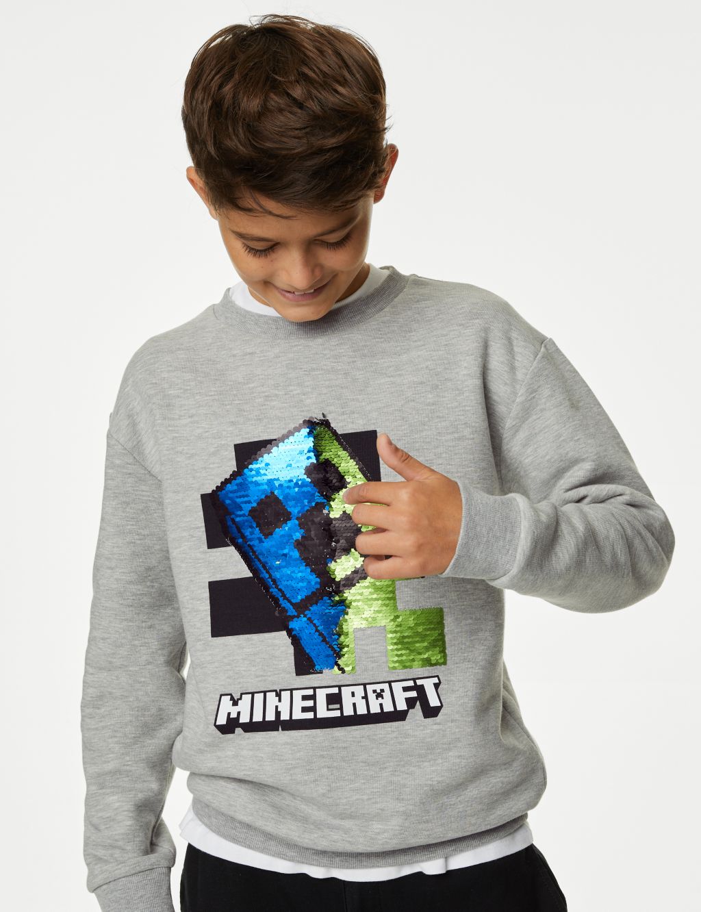 Cotton Rich Minecraft™ Sequin Sweatshirt (6-16 Yrs) image 3