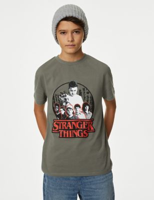 

Boys,Unisex,Girls M&S Collection Pure Cotton Stranger Things™ T-shirt (6-16 Yrs) - Khaki, Khaki