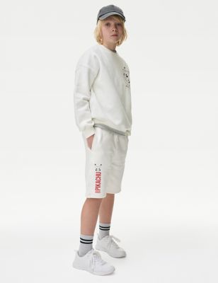 M&S Boys Cotton Rich Pokmon Shorts (6-16 Yrs) - 7-8 Y - White, White