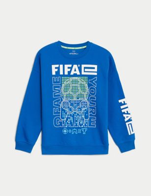 M&S Boy's Cotton Rich FIFA Gaming Sweatshirt (6-16 Yrs) - 7-8 Y - Blue, Blue