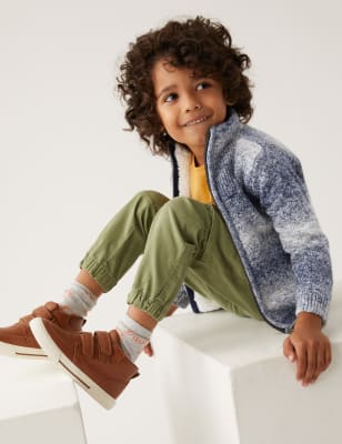 Marks And Spencer Boys M&S Collection Cotton Blend Borg Knitted Zip Jumper (2 - 7 Yrs) - Navy Mix