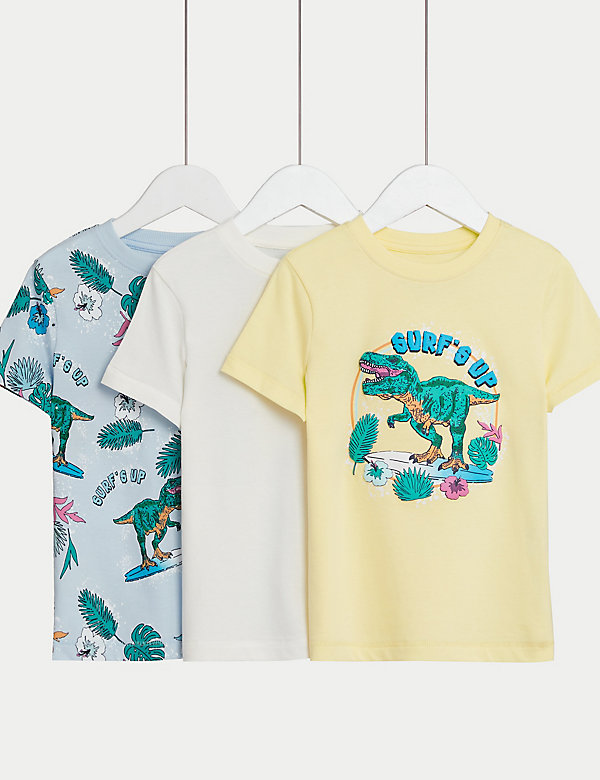 3pk Pure Cotton Dinosaur T-Shirts (2-8 Yrs) - SE
