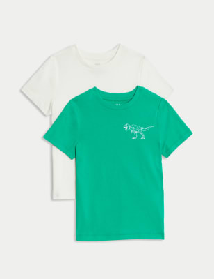 

Boys M&S Collection 2pk Pure Cotton Dinosaur T-Shirts (2-8 Yrs) - Green Mix, Green Mix