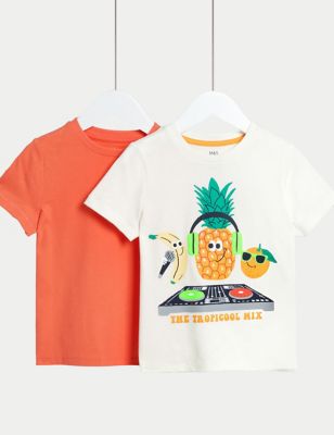 2pk Pure Cotton Pineapple & Plain T-Shirts (2-8 Yrs)