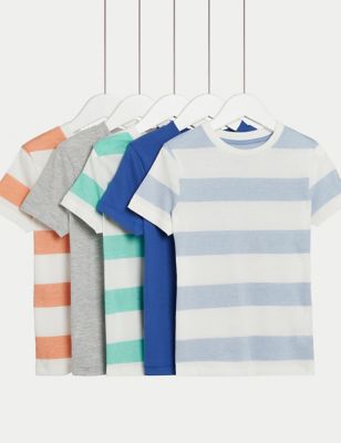 M&S Boy's 5pk Cotton Rich Stripe T-Shirts (2-8 Yrs) - 3-4 Y - Multi, Multi