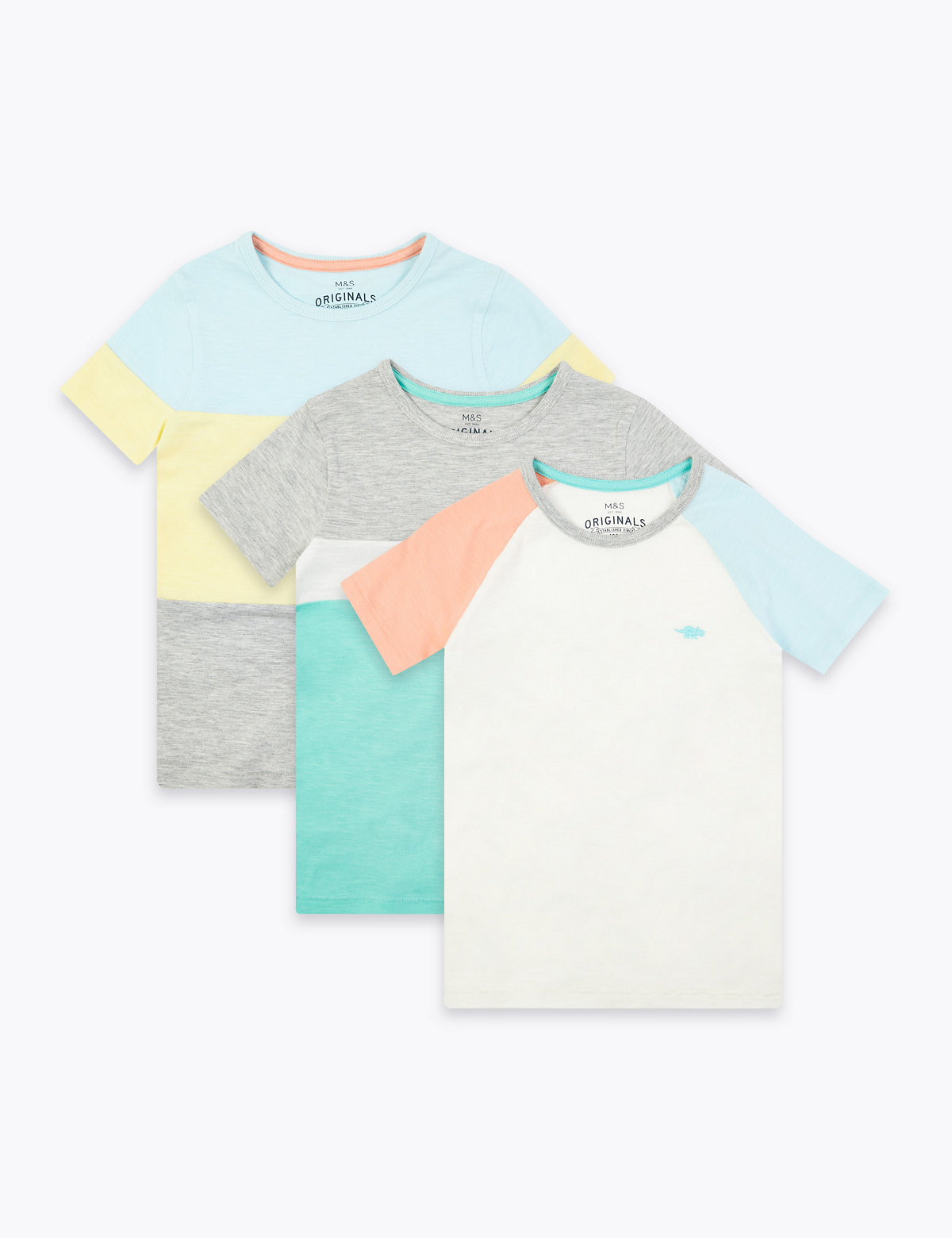 3 Pack Cotton Colour Block T-Shirts (2-7 Yrs)