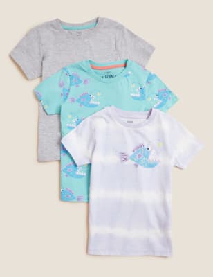 3pk Cotton Rich Fish Print T-Shirts (2-7 Yrs) - RO