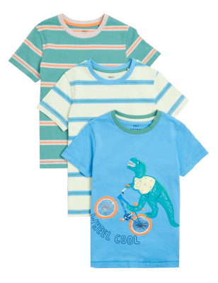 

M&S Collection Pack de 7 camisetas 100% algodón de dinosaurios (2-3 años) - Multi, Multi