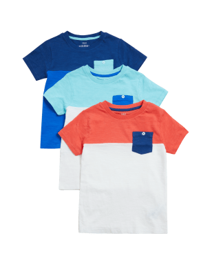 

Boys M&S Collection 3pk Pure Cotton Colour Block T-Shirts (2-7 Yrs) - Multi, Multi