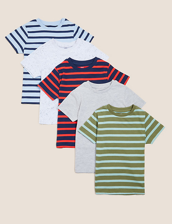 5pk Cotton Rich Striped T-Shirts (2-7 Yrs) - OM