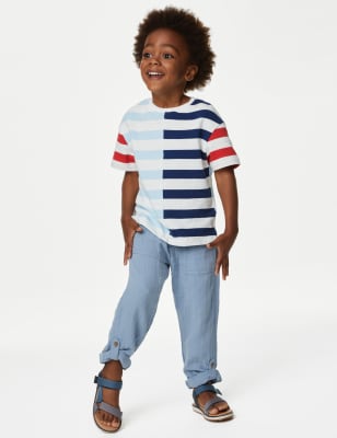 

M&S Collection Gestreiftes T-Shirt aus reiner Baumwolle - Blue Mix, Blue Mix