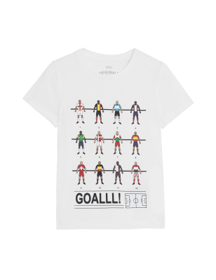 

M&S Collection T-Shirt aus reiner Baumwolle mit Fußballmuster (2-7 J.) - White Mix, White Mix