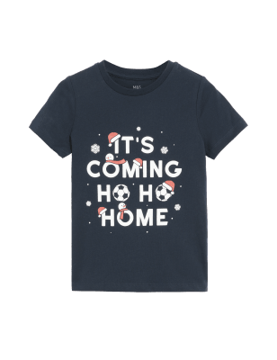 

M&S Collection T-Shirt aus reiner Baumwolle mit weihnachtlichem Fußballmuster (2-7 J.) - Navy, Navy
