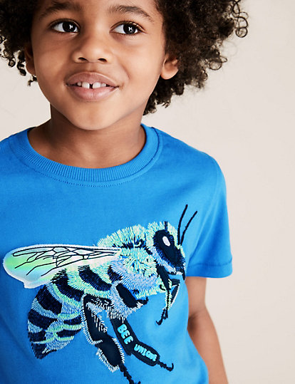 Pure Cotton Embroidered Bee T-Shirt