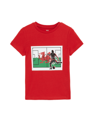 

M&S Collection Camiseta 100% algodón con diseño de fútbol de Gales (2-7 años) - Chilli, Chilli