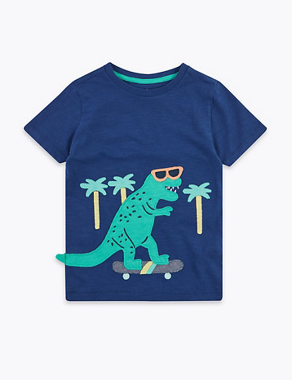 Cotton Skating Dinosaur T-Shirt (2-7 Yrs)