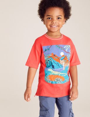 T-shirt 100 % coton à motif jungle (du 2 au 7 ans) - Coral
