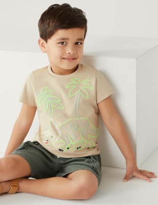 

Boys M&S Collection Pure Cotton Dinosaur T-Shirt (2 - 8 Yrs) - Calico, Calico