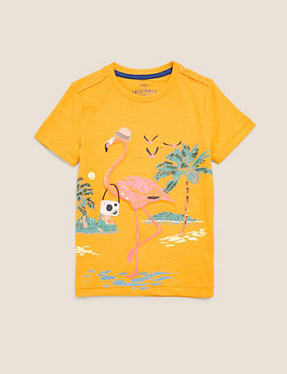Pure Cotton Flamingo Print 3D T-Shirt