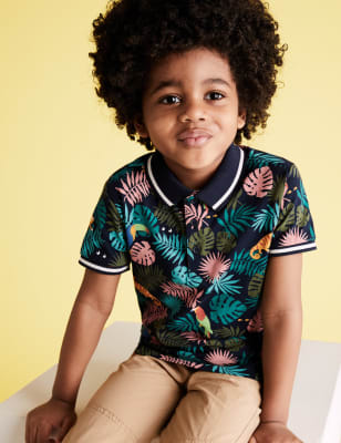 Polo 100 % coton à motif tropical (du 2 au 7 ans) - Navy Mix