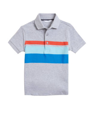 

M&S Collection Polo de rayas 100% algodón (2-7 años) - Grey Mix, Grey Mix
