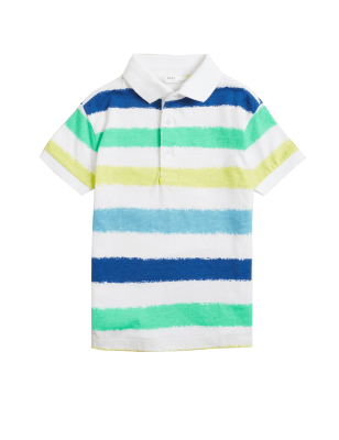 

Boys M&S Collection Pure Cotton Striped Polo Shirt (2-7 Yrs) - White Mix, White Mix