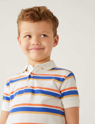 

M&S Collection Gestreiftes Poloshirt aus reiner Baumwolle (2-8 J.) - White Mix, White Mix