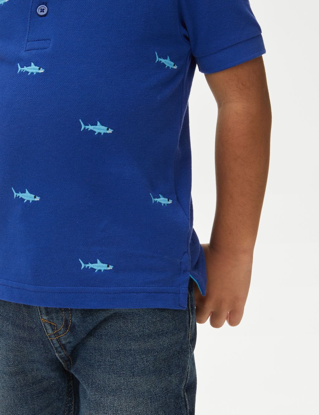Pure Cotton Shark Embroidered Polo Shirt (2-8 Yrs) image 3
