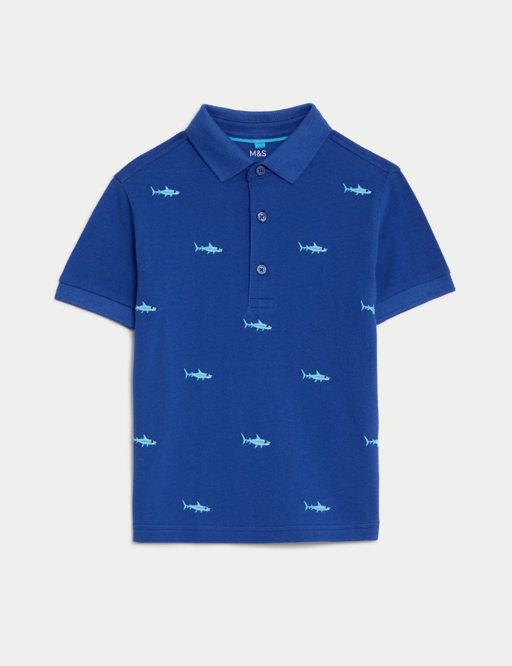 Pure Cotton Shark Embroidered Polo Shirt (2-8 Yrs) image 2