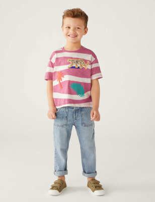 

Boys M&S Collection Pure Cotton Striped Safari T-Shirt (2-8 Yrs) - Pink, Pink