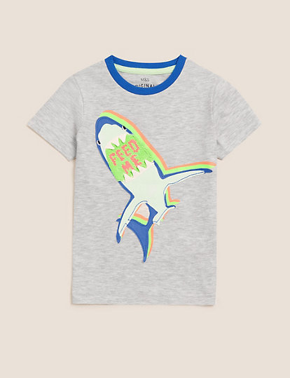 Cotton Reversible Sequin Shark T-Shirt