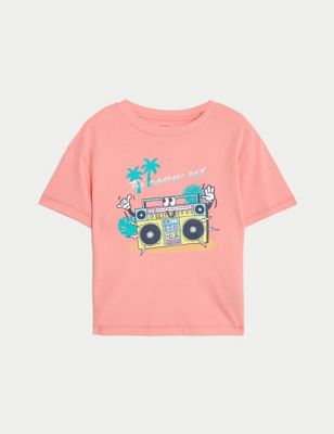 M&S Boys Pure Cotton Slogan T-Shirt (2-8 Yrs) - 2-3 Y - Pink, Pink