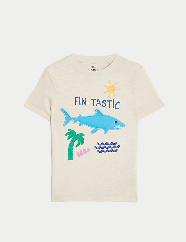 T-Shirt aus reiner Baumwolle mit Schriftzug „Fin-Tastic“ (2–8 Jahre) - AT