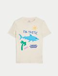 T-Shirt aus reiner Baumwolle mit Schriftzug „Fin-Tastic“ (2–8 Jahre)