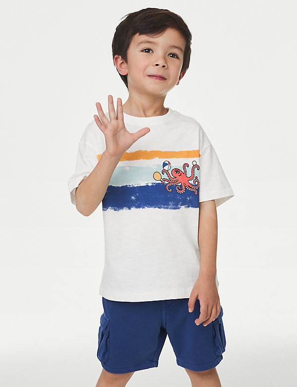 T-Shirt aus reiner Baumwolle mit Tintenfischmotiv (2–8 J.) - AT