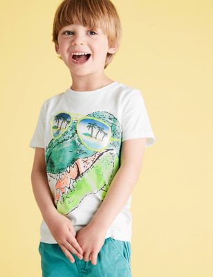 T-shirt 100 % coton à motif dinosaure (du 2 au 7 ans) - White Mix