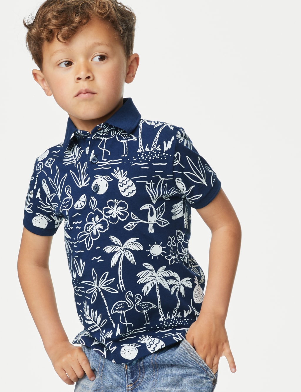 Pure Cotton Tropical Print Polo Shirt (2-8 Yrs) image 2