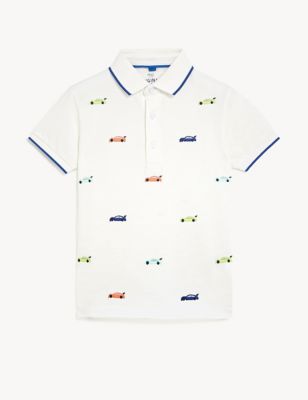 Pure Cotton Car Embroidered Polo Shirt (2-8 Yrs)