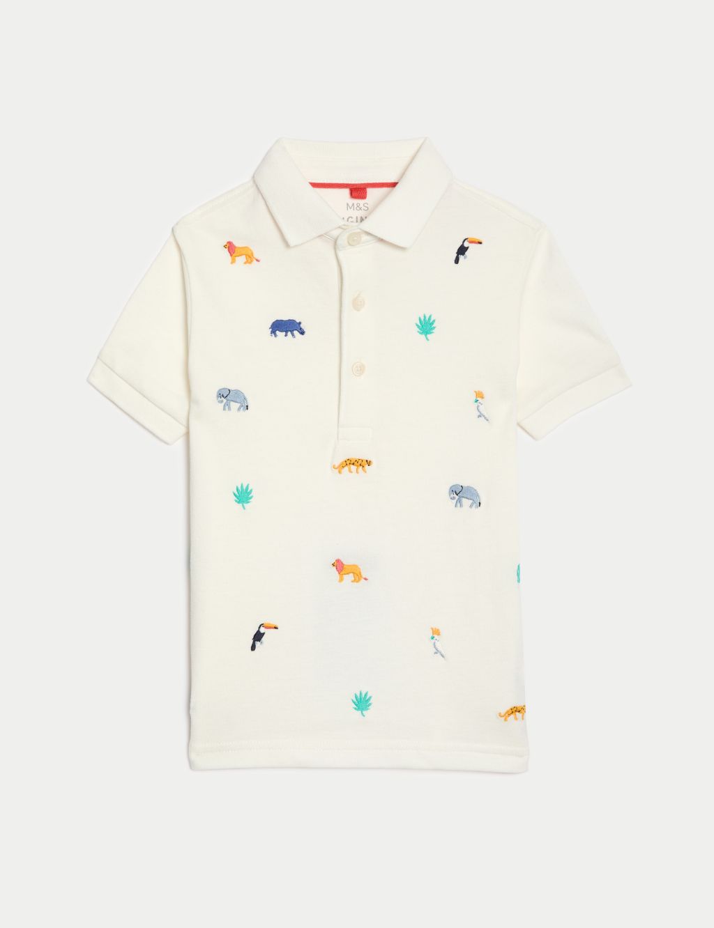 Pure Cotton Animal Embroidered Polo Shirt (2-8 Yrs) image 2