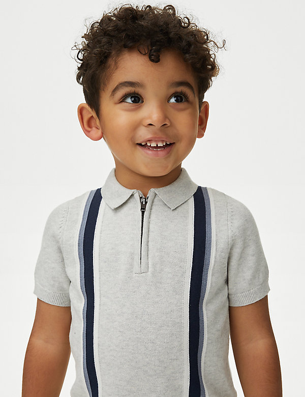 Pure Cotton Striped Knitted Polo Shirt (2-8 Yrs) - SE