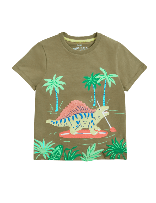 

M&S Collection T-Shirt aus reiner Baumwolle mit Dinosauriermuster (2-7 J.) - Khaki Mix, Khaki Mix