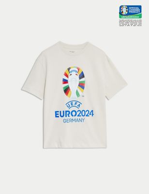 M&S Boy's UEFA EURO2024 Pure Cotton T-Shirt (2-7 Yrs) - 3-4 Y - Ecru, Ecru