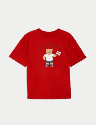 Boys Pure Cotton Spencer Bear England T-Shirt (2-7 Yrs) - 5-6 Y - Bright Red, Bright Red