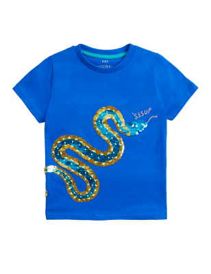 

M&S Collection T-Shirt aus reiner Baumwolle mit Wendepailletten und Schlangenmuster (2-7 J.) - Royal Blue, Royal Blue